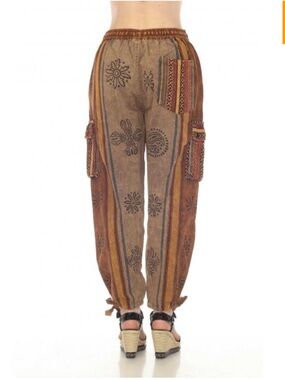 Rising International Brown Striped Boho Cargo Joggers